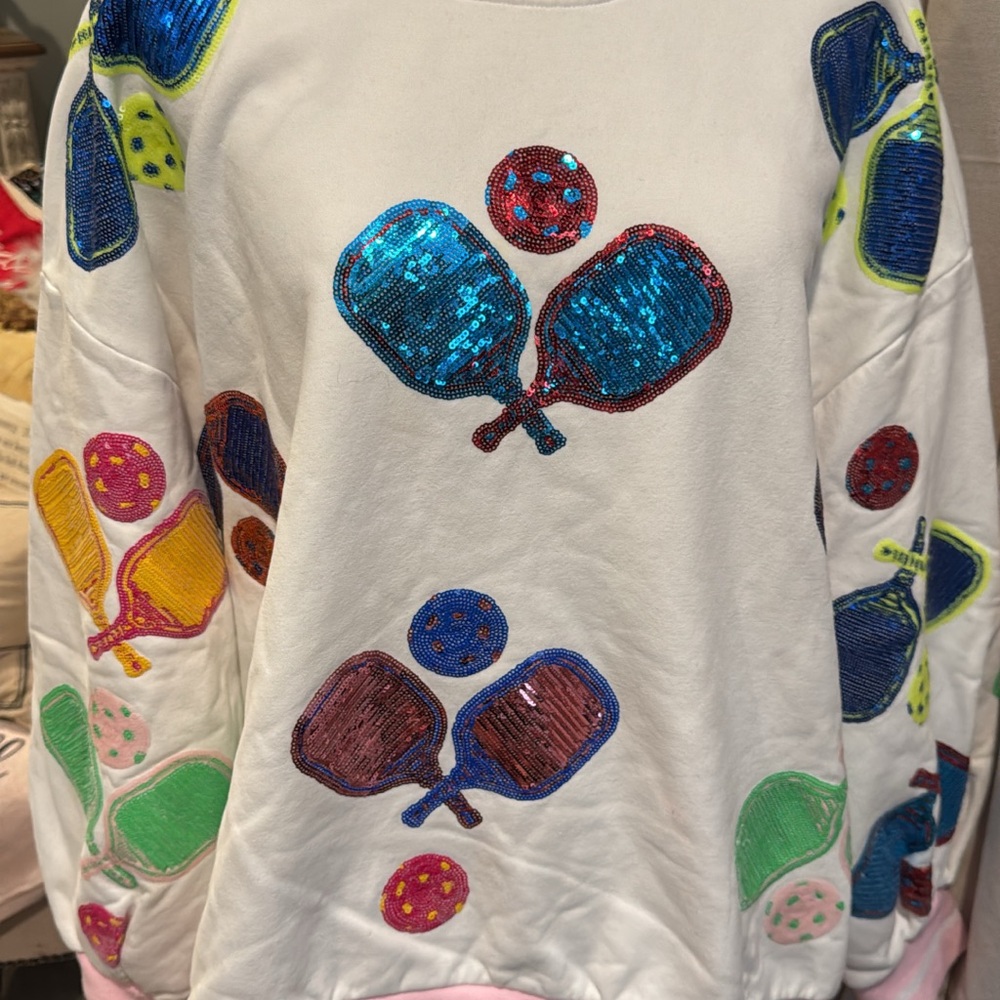 Queen of Sparkles pickleball Colorful Sequin  Sweatshirt xl